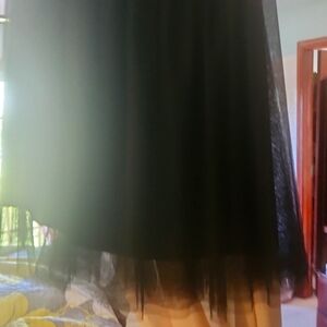 High Waist A Line Pleated Midi Tulle Skirt